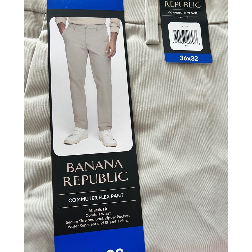 NWT Banana Republic Men Commuter Flex Pant Tan Athletic  36x32 Water Repellent - Picture 7 of 7